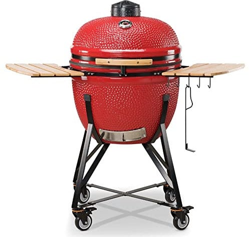 KAMADO BONO - Barbecue Professionale Kamado Bono Limited in Ceramica con Supporto da Pavimento con Ruote, Cottura Multifunzione a Due Zone, Ideale per 15 Persone o più, Diametro 64 cm, Colore Rosso