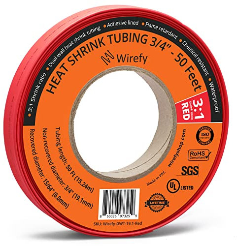 Wirefy Schrumpfschlauch Metrware mit Kleber 15m - 3:1 Schrumpfverhältnis, Doppelwandiger Schrumpfschlauch Wasserdicht - Heat Shrink Tube Set Rot Ø 19,1mm