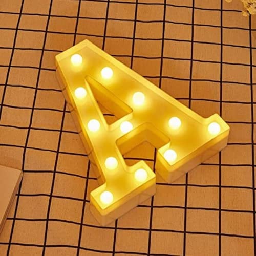 Jandei - Letras LED Iluminadas, Letra A con Luz Blanca Cálida, Luces Led Decoración y Ambiente, Luz Nocturna Bodas, Cumpleaños, Escaparates, Números y Letras con Luces (Funcionan con Pilas)