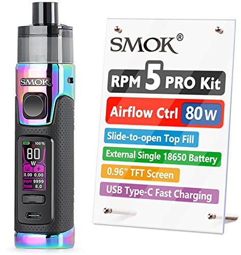 SMOK RPM5 PRO 80W E Cigarette Vape Starter Kit, 2ml Slide Top Pod, Airflow Control Ecig, Single Replaceable 18650 Battery(Not Included), USB Type-C, 2 RPM 3 Meshed Coils, No Nicotine - Prism Rainbow