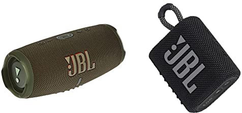 JBL Charge 5 – Altavoz inalámbrico portátil con Bluetooth y batería integrada, Resistente al Agua (IP67),Verde & GO 3 - Altavoz inalámbrico portátil con Bluetooth,Negro