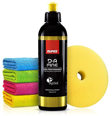 Rupes D-A Fine Feinschleifpolitur (250ml) Autopolitur Set - Fine Polish Polierpaste - Entfernt Hologramme, Swirls & feine Kratzer - Exzenter oder Rotation - Auto polieren, Feinschleifpaste | 6-teilig