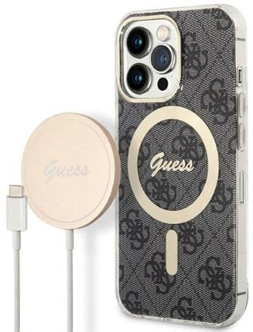 Guess Bundle GUBPP13LH4EACSK - Custodia e caricatore per iPhone 13 Pro, colore: Nero