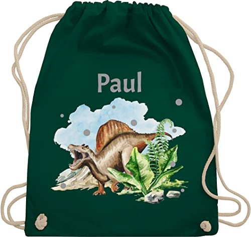 Turnbeutel Rucksack - Dinosaurier Geschenk Dino Geschenke Dinos I - Unisize - Dunkelgrün - personalisierter beutel kindergarten wäschebeutel kita tier name turnsack sportbeutel baumwolle kinder