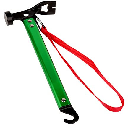 Carbon Steel Aluminum Camping Hammer, 12 Small Lightweight Three-in-One Functional Tent Stake Hammer for Hiking Kit Green