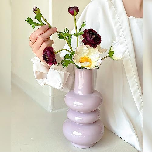 24 cm hohe Keramikvase, Hot Pink Blumenvasen für Zuhause, Büro, Hochzeit, Dekoration, Moderne, einzigartige Vase für Tisch, Tischdekoration, Bücherregal, Wohnzimmer, Einweihungsgeschenk (Lilac-b)