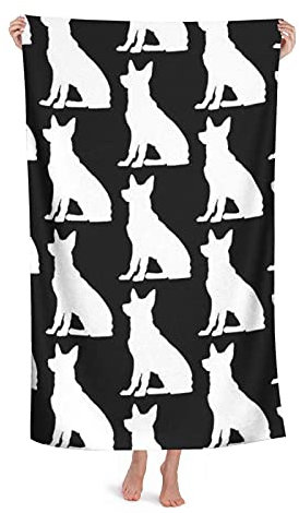 LOUJIN Strandtuch GSD Deutscher Schäferhund, Silhouette, Schwarz auf Weiß, sehr saugfähig, Mikrofaser-Decke, weiche Badetücher, 80 x 130 cm