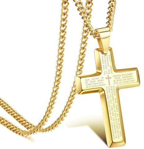 JeweBella Cross 14K Gold Kreuz Kette Herren Halskette Anhänger Kreuz Ketten Männer Edelstahl Halskette Kruzifix 4MM Breite 61Ketten Länge