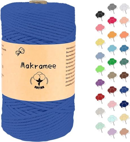 3mmx200m Makramee Garn, Baumwollgarn, Macrame Kordel für Basteln, Pflanzenbügel-Königsblau