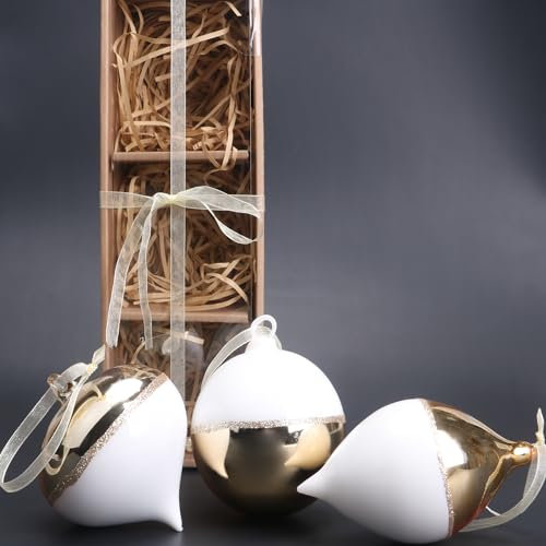 Palline di natale vetro Aunics Set 3 palline natale addobbi natalizi da 8cm con gliter, accessori natale decorazioni natale Palline colorate palline di natale bianche per Decorazioni albero di natale