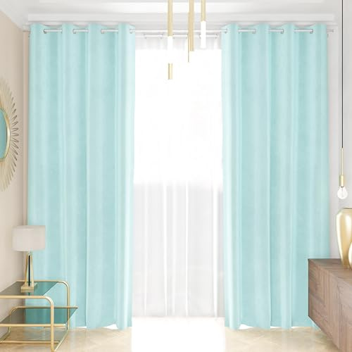 PETTI Artigiani Italiani - Samtvorhänge für den Innenbereich mit Ringen, 2 Stück, 140 x 280 cm, Samtvorhänge für Schlafzimmer und Wohnzimmer, isolierend und modern, hellblau, 100% Made in Italy