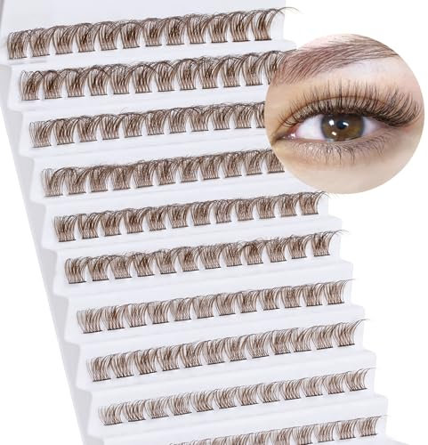 Veleasha Braune Wimpern-Cluster 120 Stück DIY-Wimpernverlängerung D-Locken-Wimpern-Cluster Dünne Wimpernverlängerungen Weiche Künstliche Wimpern Natürlicher Look Zu Hause (B10 Braun 8–16 mm)