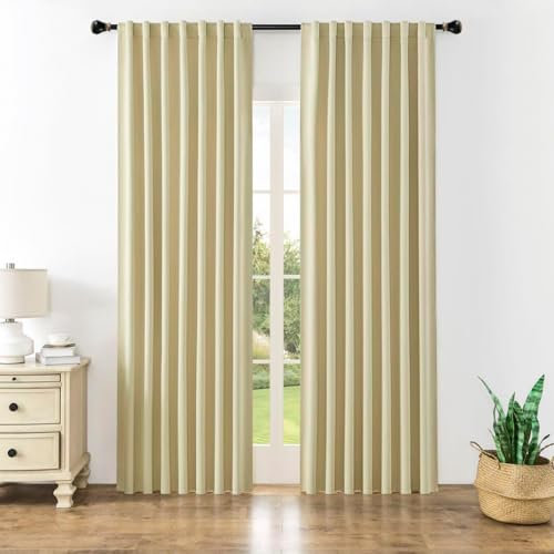Joydeco Schlaufen Verdeckten Vorhänge 2er Set,H 200 x B 140 Beige Verdunkelung Blackout Blickdicht Vorhang Stangendurchzug Gardinen Thermovorhang schalldämmend Curtains Schlafzimmer Wohnzimmer