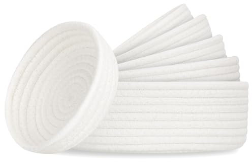 Kleine Regalkörbe zum Organisieren, 6 Stück, runde Baumwollseilbehälter, dekorative und niedliche gewebte Körbe für Schlafzimmer und Schrank, Schlüsselablage, Heimdekoration, Arbeitsplatten-Organizer