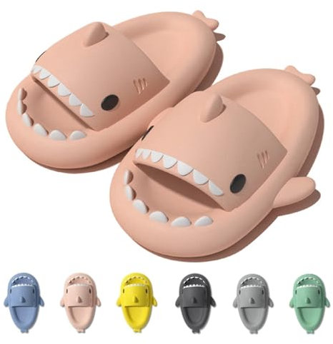 IDEINER Nuage Requin Pantoufle Femme Homme Original Chaussons Souple Confortable Tongs Eva Sandales Plage Piscine Douche Claquette Mignon Cloud Shark Slides Adultes Rose Taille EU 36/37
