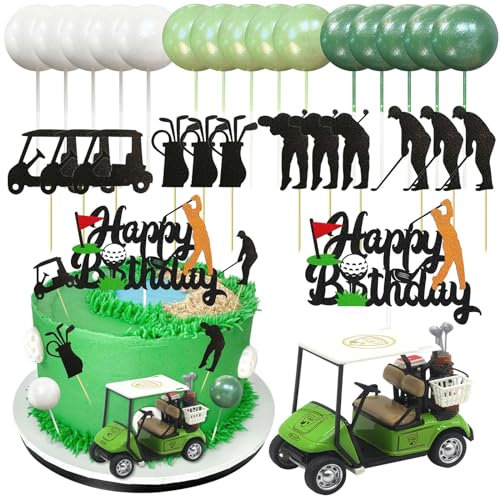 29 Stück Golf Kuchendekoration - Grüne Bälle Tortendeko als Geschenk für Golf Fans - Geburtstag Dekoration & Party Zubehör - Minigolf Themen Tortendekorationen