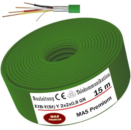 MAS Premium 5-250m EIB-Y(St) Y 2x2x0,8 GN Busleitung Telekommunikationskabel Busleitungen Installationsbusleitung Bussignale in der Gebäude-Systemtechnik (15m)