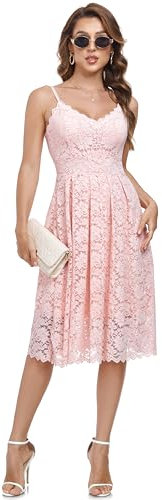Atnlewhi Robe vintage sans manches avec col en V pour femme - Robe trapèze - Longueur genou - Robe de demoiselle d'honneur - Élégante robe de cocktail, rose clair, M