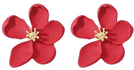 Goiern Große Blume Ohrringe - Rot Blume Baumeln Ohrringe Metall Gold Floral Ohrstecker Metall Blütenblatt Ohrstecker Übertrieben Aussage Schmuck Für Frauen Und Mädchen