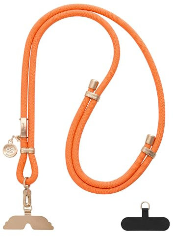 GOODAYY Lanière de Téléphone portable, Sangle de Téléphone Réglable avec 1 Métal et 1 Nylon Patch Durable Accessoires de Téléphone Universel Lanière Amovible, Orange, Taille Unique