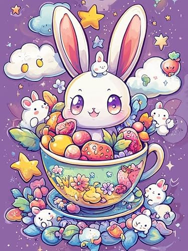 Bimkole DIY 5D Diamond Painting Kits Zubehör Teetasse Kaninchen, Karikatur Diamant Malerei Kit Voll Runde Bohrer Malen nach Zahlen Malerei Stickerei Kreuzstich Diamond Dekoration 30x40 cm