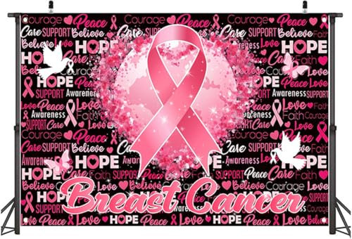 ZOOMPIL Cancer du Sein d'Octobre Bannière, Toile de Fond en Ruban Rose, Bannière Ruban Rose Cancer Du Sein, pour Sensibilisation Cancer du Sein d'Octobre Rose Décoration, 150 * 100cm