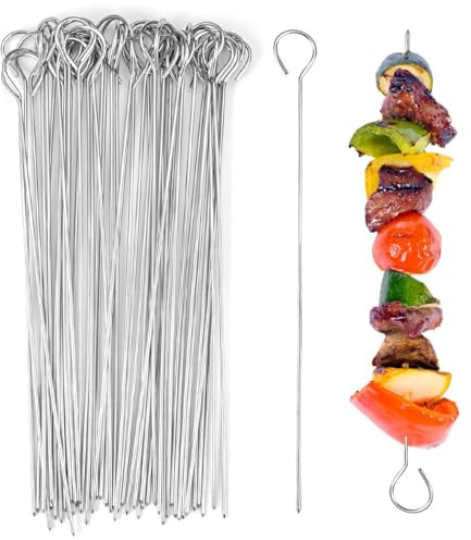 Lot de 50 brochettes à kebab en acier inoxydable - 20 cm - Pour barbecue, feu de camp, guimauve - Brochettes en métal pour feu de camp/brochettes de barbecue - Brochettes en acier inoxydable pour