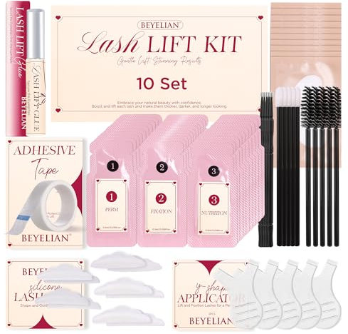 BEYELIAN Lash Lift Kit, 10 Sets Eyelash Perm Kit, Semi-Permanent Eyelash Lift Kit Safe Lash Lift Kit Suitable for Salon & Home Use Lash Curling for Beginners