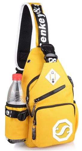 Tundwhite Sling Bag Herren Klein mit Kopfhörerloch, Brusttasche, Umhängetasche aus Segeltuch für Shopping, Touring und Wandern (Gelb)