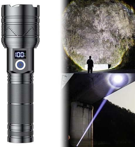 KOBONA 20W LED Strong Light Flashlight 1000LM USB Rechargeable Ultra-Long Distance LEP Flashlight Telescopic Zoom Long Range LEP Flashlight 26650 5000mah Battery for Camping Hiking Emergenci