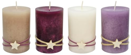 Adventskerzen Stumpenkerzen Kerzen Beige Beere Flieder Creme Stern Adventskranz Weihnachten Deko 9x6cm 4 Stück