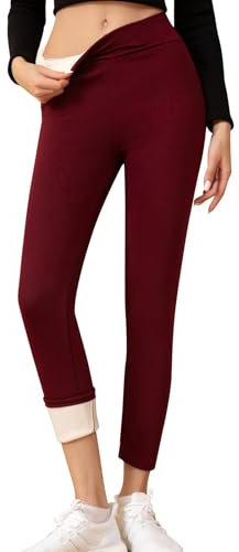 KONG JIMFAN Gefütterte Strumpfhose Weiße Leggings Crazy Yoga Leggings Sportleggins Damen Lang Fahrradhose Damen Thermo Leggings Damen Ohne Naht Blaue Strumpfhose Damen(#02 Wine,L)