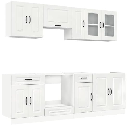 vidaXL 8-TLG. Küchenschrank-Set Kalmar Hochglanz-Weiß Holzwerkstoff, Küchenzeile Einbauküche, Schrank-Set, Unterschrank, Küchenschrank, Hängeschrank