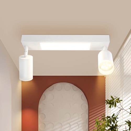 cupgow Deckenleuchte LED Deckenstrahler 2 Flammig - Deckenlampe Weiß 3000k 20W Warmweiß GU10 Flurlampe Schwenkbar 350° Deckenspot für Küche Esszimmer Schlafzimmer Korridor