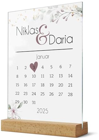 Acryl Glasbild Kalender als personalisiertes Jahrestag Geschenk für Ihn und Sie - Acrylglas Bild mit Datum & Namen für Hochzeitstag - Liebesgeschenk Freund Freundin Paar