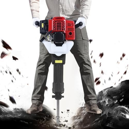52CC Abbruchhammer Benzin Stemmhammer Meißelhammer Meißel Profi Set mit Punkt Meißel und Flachmeißel Motor 1900W 6500RPM