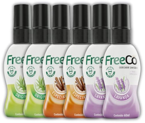 Freeco Pack Mix 6 – Bloqueador de Olores WC (Before You Go) Neutraliza malos olores – Spray natural y eficaz–Frescura duradera - Ideal para hogar, oficina y restaurantes (Original, Especias y Lavanda)