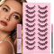 False Eyelashes with Glue Natural 10 Pairs Russian Strip Lash Fluffy False Eye Lashes Cat Eye Fake Mink Eyelashes Kit (DH6-2-lash with black glue)