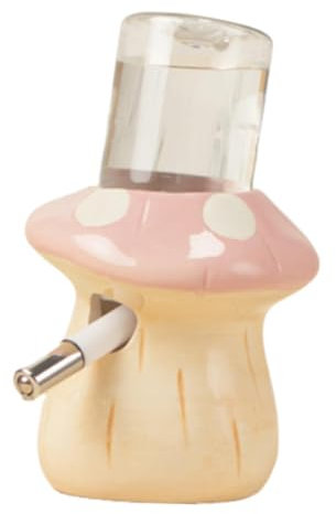 Gralara Ceramic Hamster Water Bottle with Stand Mushroom Shape Gerbil Water Bottles Rack Hamsters Bottle Holder Cute Cage Accessories for Hamsters Gerbil Guinea Pig Pet Supplies, Pink