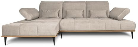 COMFTY-CO. Ecksofa Houston – XXL Sofa 287x104x43 cm - L-Form mit verstellbaren Lehnen – Big Sofa 3-Sitzer für Wohnzimmer modern - Links - Samt Cream