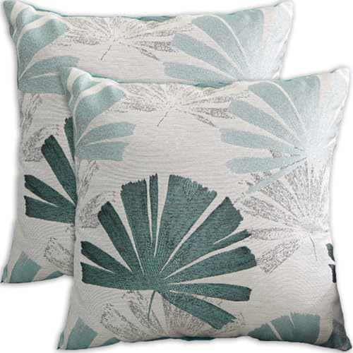 FSZhenZuan Pack of 2 Cushion Covers 45x45cm Soft Throw Pillow Covers Decorative Palm Leaves Square Cushion Pillow Covers for Home Couch Bed Sofa Decor