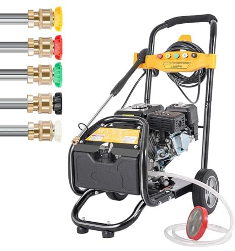 Futchoy Petrol Pressure Washer 7.5HP 2200PSI 4-Stroke High Power Jet Cleaner with 8m Hose & 5 Nozzles (0-40° Angle) for Driveway Fence Cleaning Garden, Car, Patio, Deck