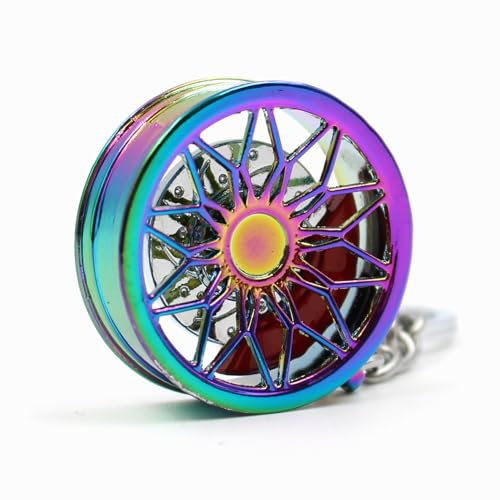 VmG-Store Schlüsselanhänger Felge massive Miniatur Autofelge Anhänger für Schlüsselbund Auto mit Schlüsselkette Autoschlüsselanhänger Schlüsselring Autozubehör S056 (Rainbow Chrom)