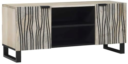 vidaXL TV Cabinet White 105 x 33 x 46 cm Solid mango wood, Rustic Rectangular Tv Cabinet, Durable Media Stand, Storage Unit for Living Room, Home Decor, Organization Solution