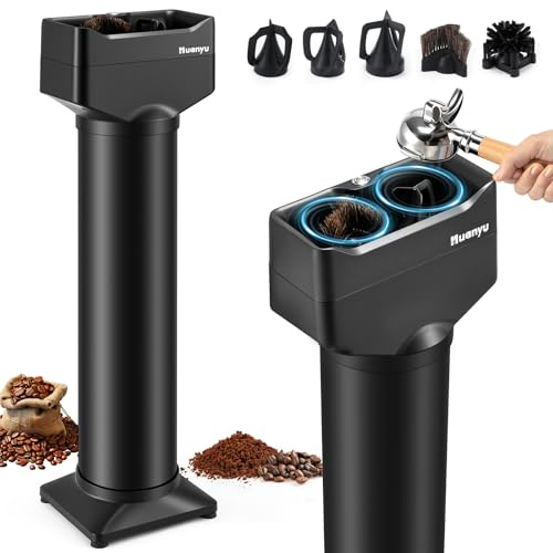 Huanyu Portafilter Cleaner Electric, 16L Large Capacity with 2 Brush Heads and 3 Scrapers for 58mm/51mm Portafilters, Vertical for Commercial Use, Automatic Coffee Grounds Cleaning Machine
