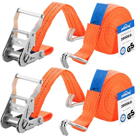 Spanngurte HOMELUX 2 Stück Spanngurte mit Ratsche und Haken | 6m x 3,5cm - 2000kg Zurrgurte mit Ratsche - TÜV/GS geprüft - Ratschengurt Zurrgurte für Ladungssicherung