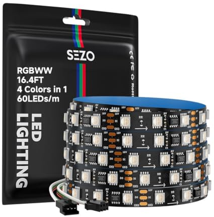 SEZO WS2814 IC RGBW LED Streifen 5M 300 LEDs DC12V Adressierbar SMD5050 Traumfarbe RGB+WW Lichtleiste Legierte Drähte IP30 Nicht-Wasserdicht 10mm PCB Schwarz für Inneneinrichtung DIY Projekte