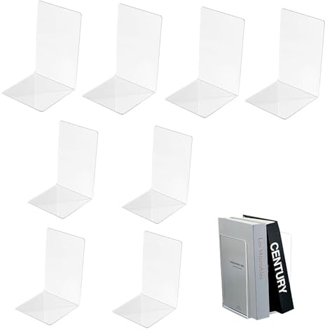 Euablfo 8 Stück Acryl Buchstützen,Transparenten Buchstützen Set mit 50 Anti Rutsch Pad, Buchhalter Regal, 12,8×11,5×16 cm bücherstütze, für Schule, Büro, Zuhause, Bibliothek Schreibtisch-Organizer