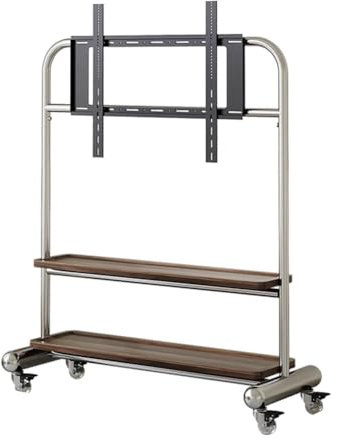 PP-Vic Chevalet d'art Roulant pour Écran LCD LED 32-75 Pouces, Support D'affichage Mobile pour Studio TV, Support D'accessoires en Acier Inoxydable avec Plateau De Rangement,Silver+2 Layers
