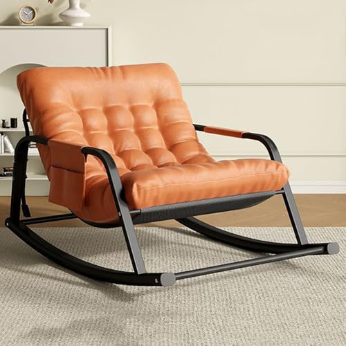 Generico Schaukelstuhl Outdoor Wohnzimmer Wetterfest, XXL Schaukelsessel Garten Mit Komfortablem Kissen, Dauerhaft Relaxliege Indoor Mit Metallgestell, Schaukelstuhl Lesesessel,Orange